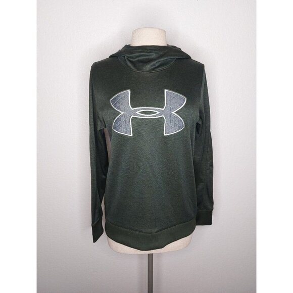 Under Armour Womens Small Coldgear Hoodie Sweatshirt Artillery Green Big Logo - Picture 1 of 9